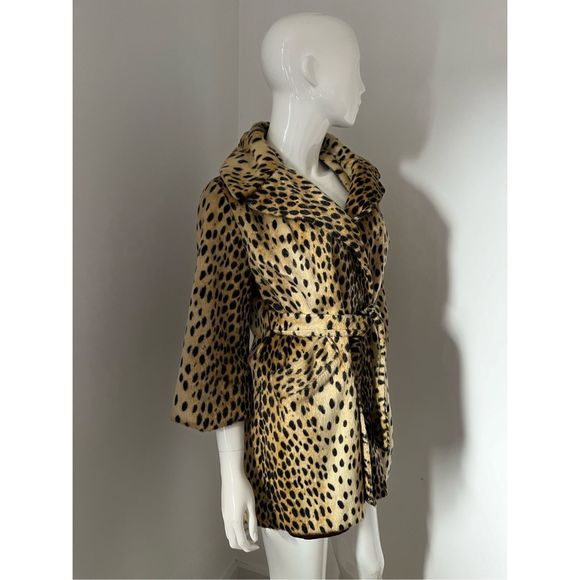 1950’s-1960’s Vintage Faux Leopard Fur Short Rope Wrap Coat with waist belt and - Picture 2 of 16